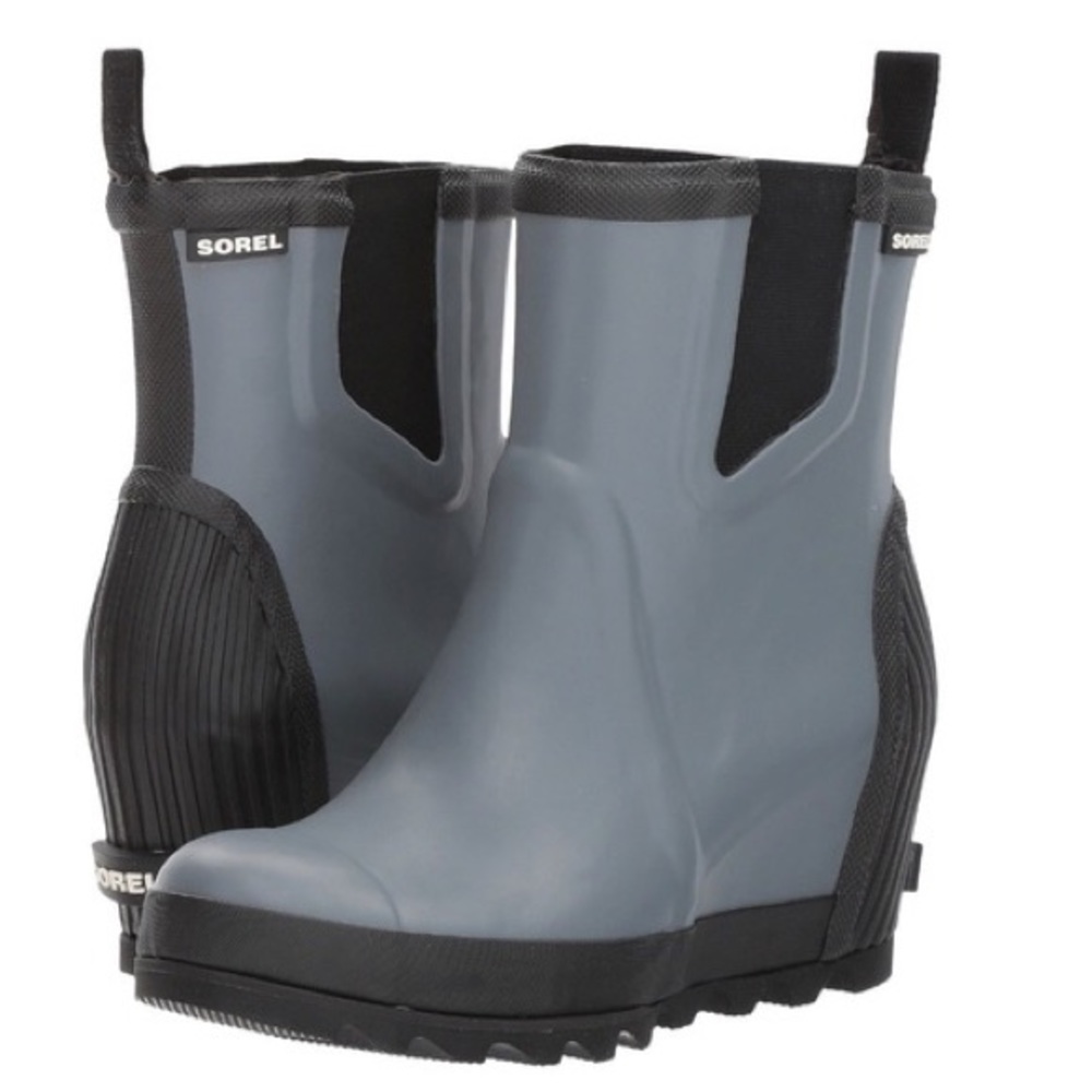 Sorel Joan Rain Boot Wedge Chelsea Style graphite black A60